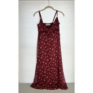No Boundaries Babydoll Midi Dress 0-2 Ditzy Floral Lace Trim Sparkling Merlot